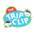 Pixelated graphic with blue oval background, white text reading 'TRIP CLIP', red curved shape at top, and two white-and-blue mushroom-like shapes on sides.