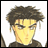 Pixelated anime-style character with brown hair and yellow skin on left, black background with white text on right.
