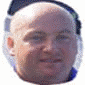 A bald man's face appears in nine positions with varying angles and expressions, including neutral, smiling, squinting, and closed eyes