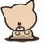 Pixelated cartoon pig with closed eyes and a small snout, standing on a blue background with pink text reading "ahhh look at the piggy i'm gonna name you hmm thinking got it curly-cue".