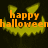 Animated pumpkin face with glowing yellow eyes and mouth, orange text 'happy halloween' on dark background, showing changes