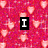 Pixelated red background with pink heart shapes and black text blocks spelling 'I LOVE YOU' in white letters.