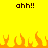 Yellow background with orange pixelated flames at the bottom and two identical 'ohh!!' text elements in dark brown above.
