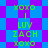 A static digital image with a repeating pattern of blue and purple diamond shapes, featuring green text arranged in vertical