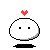 A 4x3 contact sheet of pixel art frames showing a white rounded character with black eyes, red heart on head, and small black shadow base across ten sampled animation frames.