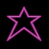 Two pink neon star outlines on black background; left star has solid outline, right star glows with bright inner light.