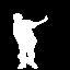 A 5x5 contact sheet of white stick figure silhouettes performing various dance moves against a black background, with one gray transparency indicator in the bottom-right corner.