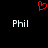 Red pixelated heart symbol above two white 'Phil' text labels on black background.