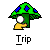 Six pixel-art mushroom-shaped icons with white circular faces and colored hands, each labeled 'Trip' below, arranged in two on a gray background