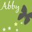 A green contact sheet of repeated animated frames showing a dark butterfly silhouette, white cursive text 'Abby', and scattered yellow/white stars on a solid background.