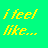 Green background with yellow pixelated text reading 'i feel like... yeah.' next to a kitten's face.