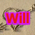 A static image with a textured beige background featuring two overlapping heart outlines drawn in brown lines, overlaid by red text with purple outlines forming the phrase "Will You Be My Valentine?".