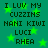 Green background with glowing green stars and repeated text "I LUV MY CUZZINS NANI KIWI LUCI RHEA" in dark pixelated font.