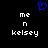 Blue pixelated heart symbol above white pixelated text 'me n kelsey' on black background.