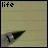 Animated sequence showing text building on lined paper with a pen tip, forming the phrase 'life is like a pen. you can cross out your mistakes but they cant be erased...'