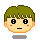 Four pixel-art faces with green hair, each showing distinct expressions including neutral, crying, and winking.
