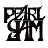 Pixelated 'PRIM' text in black on gray background with white speckle effects, red 'PEARL' text above a white stick figure with heart-shaped head on black background, and yellow 'PRIM' text on dark background with brown and orange details.