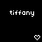 Pixelated text 'tiffany' appears in multiple positions above and below a of heart and arrow symbols on black background
