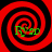 Four identical red and black spiral patterns with green text 'Fyoo' in the center of each, arranged in a on a solid black background