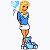 Pixelated cartoon character holding a balloon on left, green text logo on right in contact sheet layout.