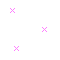 A static image of multiple pink X-shaped pixel clusters scattered across a white background with one gray rectangular block in the bottom right corner.