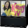 television screens showing a woman in various poses with 'Kimmy TV' text overlays on some displays