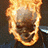 A 48x48 pixel animated contact sheet showing three sequential frames of a flaming skull character with varying facial expressions and flame intensity, arranged in a 2x2 grid with one empty cell.