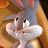 Pixelated cartoon character with gray fur, large black eyes, red mouth, and white hands in a dynamic pose against brown background.