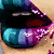 Animated sequence of stylized lips in various colors and poses, including a close-up with blue-purple gradient lips on a light background.