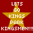 Red background with four golden stars and white text reading 'LETS GO KINGS PARK' above each star, repeated twice.