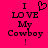 Pixelated text on bright pink background with heart symbol replacing 'love' in 'I love my cowboy!' phrase.