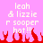 Pixelated text on pink background with red flame shapes at bottom, showing 'leah & lizzie r sooper hot!!!!' in white block letters.