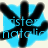 Pixelated icon with blue and black elements forming a cross-like shape, partially obscured text reading 'ister' and 'nator', on light background.