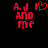 Red pixelated text 'AJ AND ME' with a red heart symbol replacing the letter I in AJ on left side, and identical text without heart on right side.
