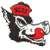 Pixelated static icon of a cartoon character with black and white fur, red accents on the head and body, and one arm raised in a waving gesture against a transparent background.