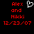 Red pixelated text on black background reads 'Alex and Nikki 12/23/07' with a white heart symbol between the names.