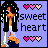 Pixel art buddy icon featuring a stylized character with long black hair and orange skin against a light purple background, surrounded by pink heart symbols and the text "sweet heart" in pixelated font.