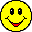 Static pixel art of a yellow smiley face with black eyes and red mouth on gray background, rendered in 8-bit style with blocky pixels and hard edges.