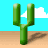 Animated sequence showing a brown tumbleweed rolling across a desert landscape with green cacti and white clouds on a blue sky background.