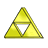 A pixelated golden Triforce symbol composed of three interlocking triangles on a solid gray background.