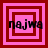 Four square display a sequence of nested square frames with alternating pink and dark red borders, each containing the text 'najwa' in black pixelated font