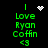 Green text on black background reads "I Love Ryan Coffin <3" with a white heart icon above the first line and a white starburst icon in the top-right corner.