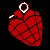 Six pixelated heart-shaped icons in red, orange, yellow, green, blue, and purple arranged in a 3x2 grid on black background with white outlines and looped tops.