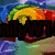Four quadrant with rainbow gradient background, black text fragments 'Da', 'Best', and partial words over colored