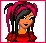 Pixel art character with pink and black hair in a red top, next to text reading 'AND YOUR POINT IS?' in red and black letters.