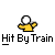 Animated contact sheet of a yellow stick figure being hit by a black train silhouette across 9 frames, with repeated text "Hit By Train" below each frame on gray background.