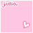 Pixelated pink background with 'Julia' text at top left and a heart symbol in bottom right, showing two animation states.
