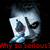 Pixelated image of a stylized face with exaggerated features and red text reading 'Why so serious?' at the bottom.