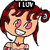 Pixelated cartoon character with red hair in pigtails, pink eyes, and a wide grin, shown in two states with different text overlays.