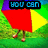 A pixelated image of a person holding a rainbow-colored umbrella on green grass, with text changing across frames.
